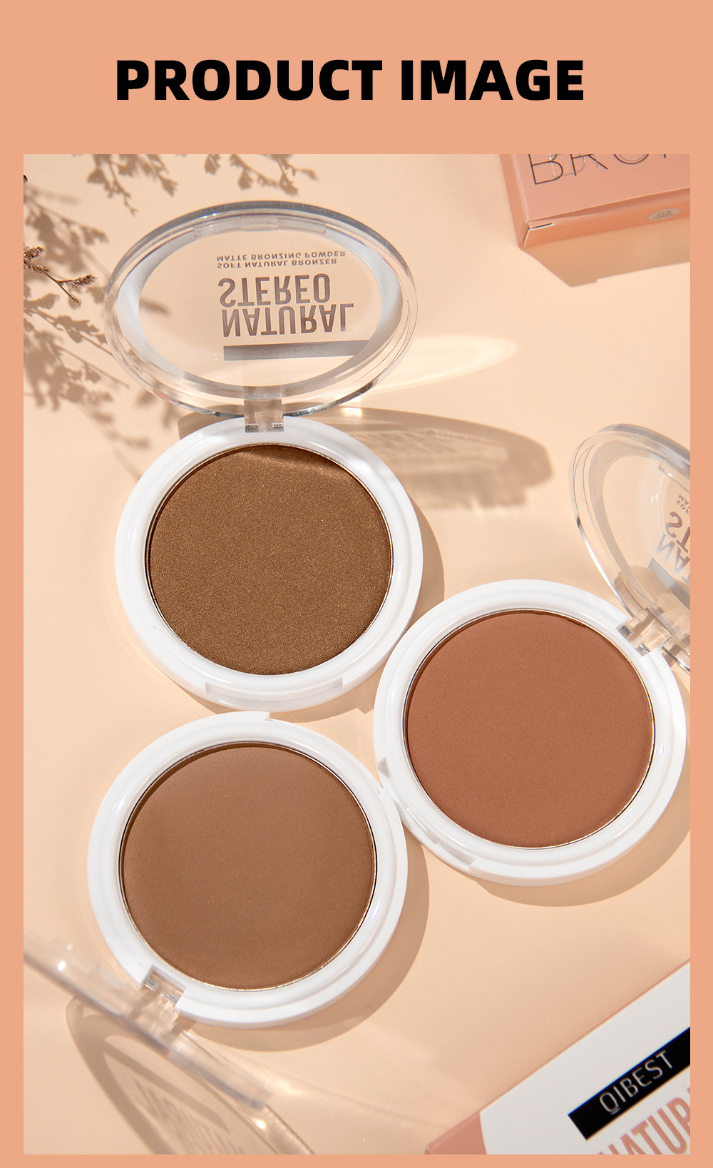 QIBEST cross-border matte contouring powder is not easy to smudge, contour contour powder, shadow and nose shadow powder, facial makeup undefined