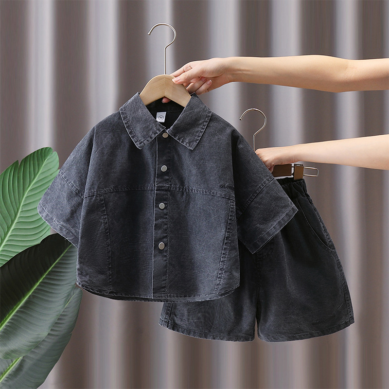 7364 traje de manga corta para niños verano 2025 nuevo estilo estilo occidental ropa para niños coreanos camisa de verano de dos piezas verano