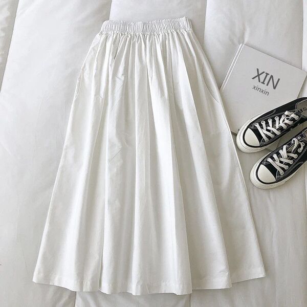 Cotton khaki autumn skirt
