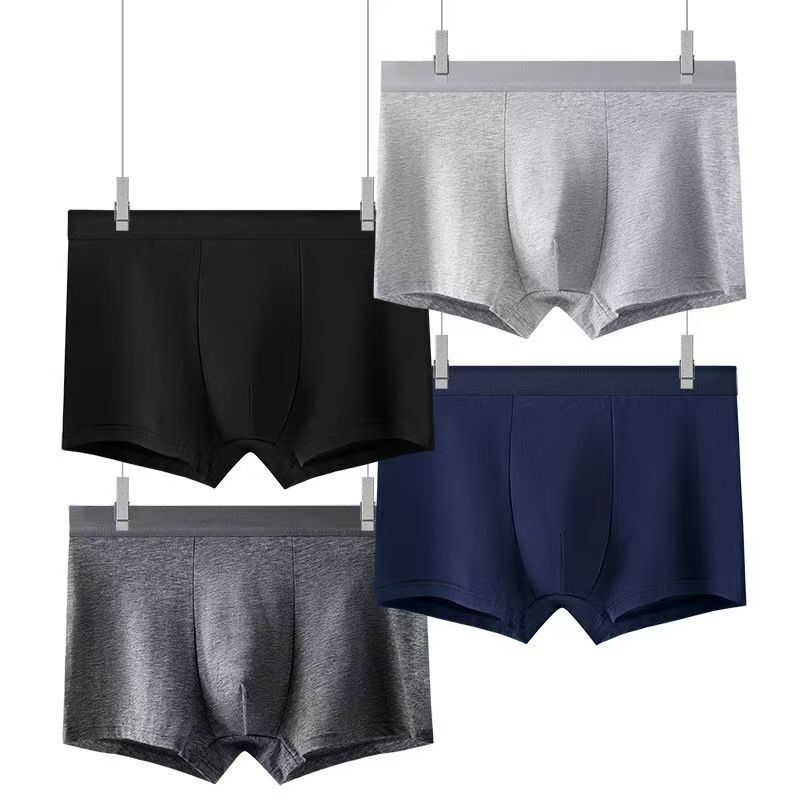 Customized Men's Pure Cotton Underwear, Comfortable, Loose and Breathable Solid Color Boxer Briefs, Mid-Waist Cross-Border Wholesale Underwear for Men