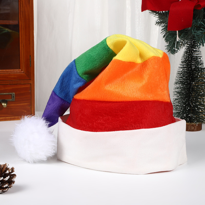 クリスマスの人気虹クリスマス帽欧米の国境を越えたぬいぐるみ児童装飾帽パーティーサンタクロース帽子|undefined