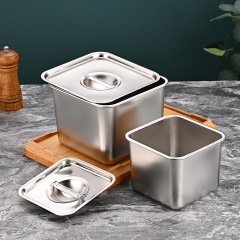 Stainless steel flavor pot commercial seasoning jar with lid kitchen use lard basin square bucket storage condiment box seasoning pot