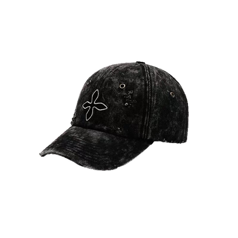 SMFK クロスフラワー野球帽 刺繍文字 デニム カジュアル スポーツ 調節可能なサンシェード カーブブリム ダックタンハット|undefined
