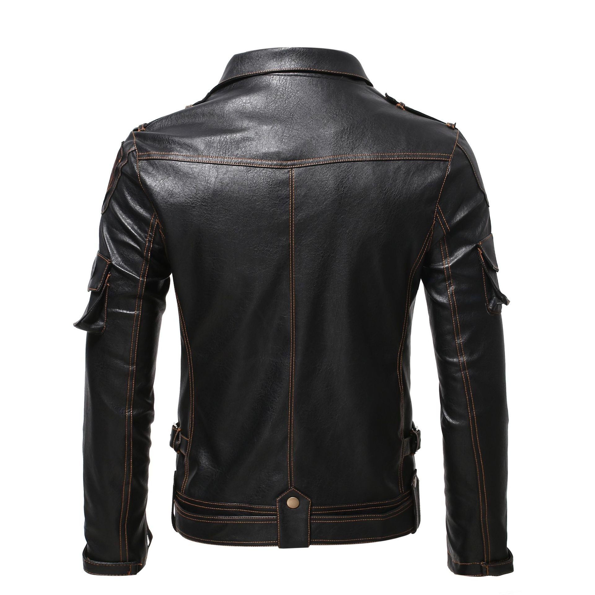 ​​Men's Vintage Biker Jacket With Multiple Zippers - Slim Fit PU Leather Coat For Casual & Stage Performance (S-6XL, Black)​_viptrois.com