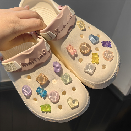 New transparent water ripple contrasting color sparkling geometric bear cave shoes shoe flower shoe buckle accessories DIY retro contrasting color