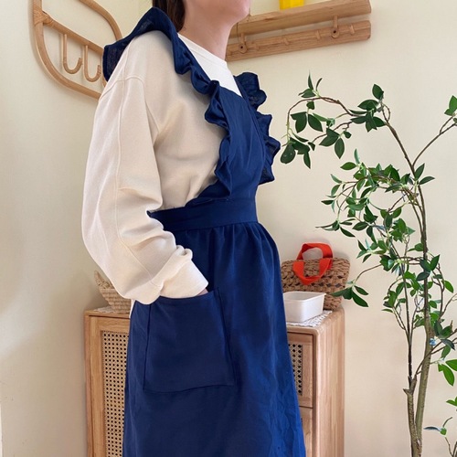 Foreign trade Korean version retro ruffled apron floral barista art smock milk tea barista manicure bib