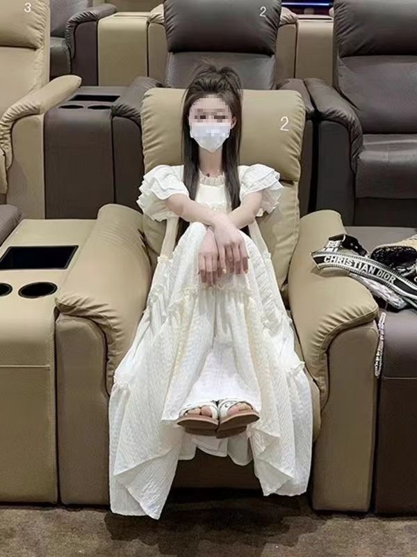 Đầm nữ tay phồng nhẹ suông rộng dáng midi phong cách ngọt ngào xuân hè 2026 — Màu hạnh nhạt chi tiết 1