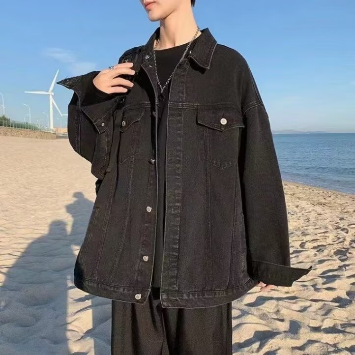 Men's Denim Jacket Trendy Loose Fit Spring Workwear Style_voghion.com