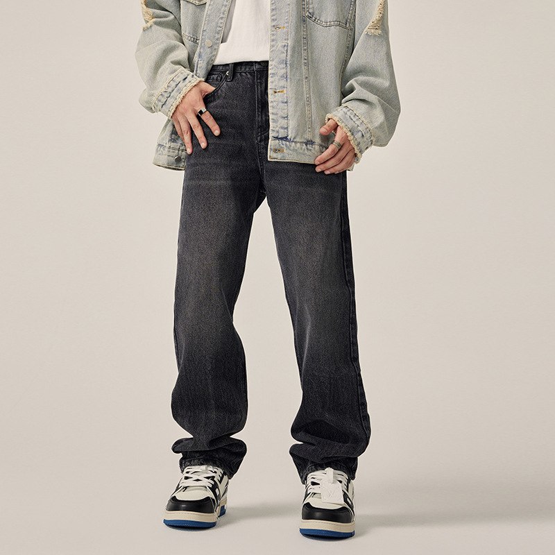 American Washed Smoke Gray Tie-Up Straight Jeans Levi*501 Version Black Ready-Made Korean Version Basic Style