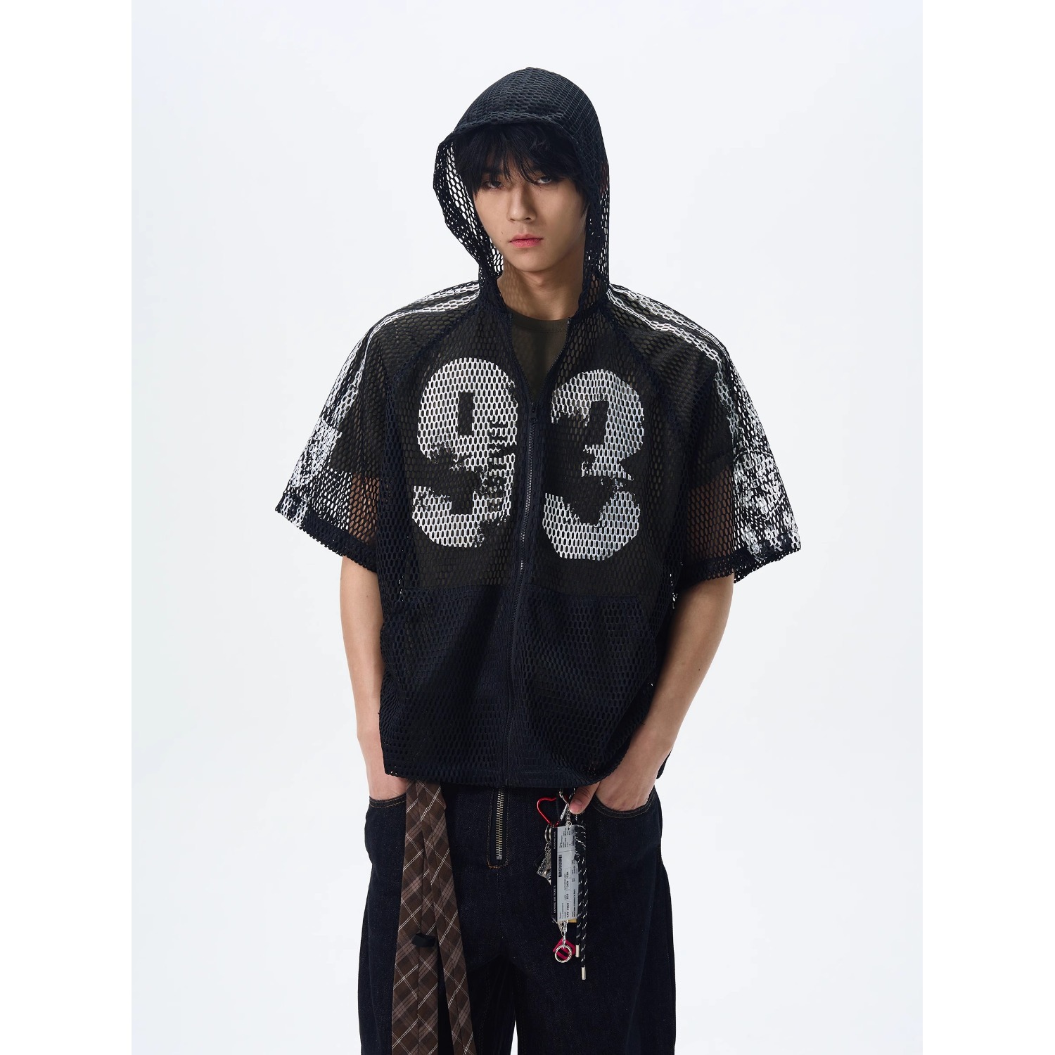 American-style Digital Zipper Hollow-out Hooded Jersey Men And Women, Summer Loose-fitting Short-sleeve_viptrois.com