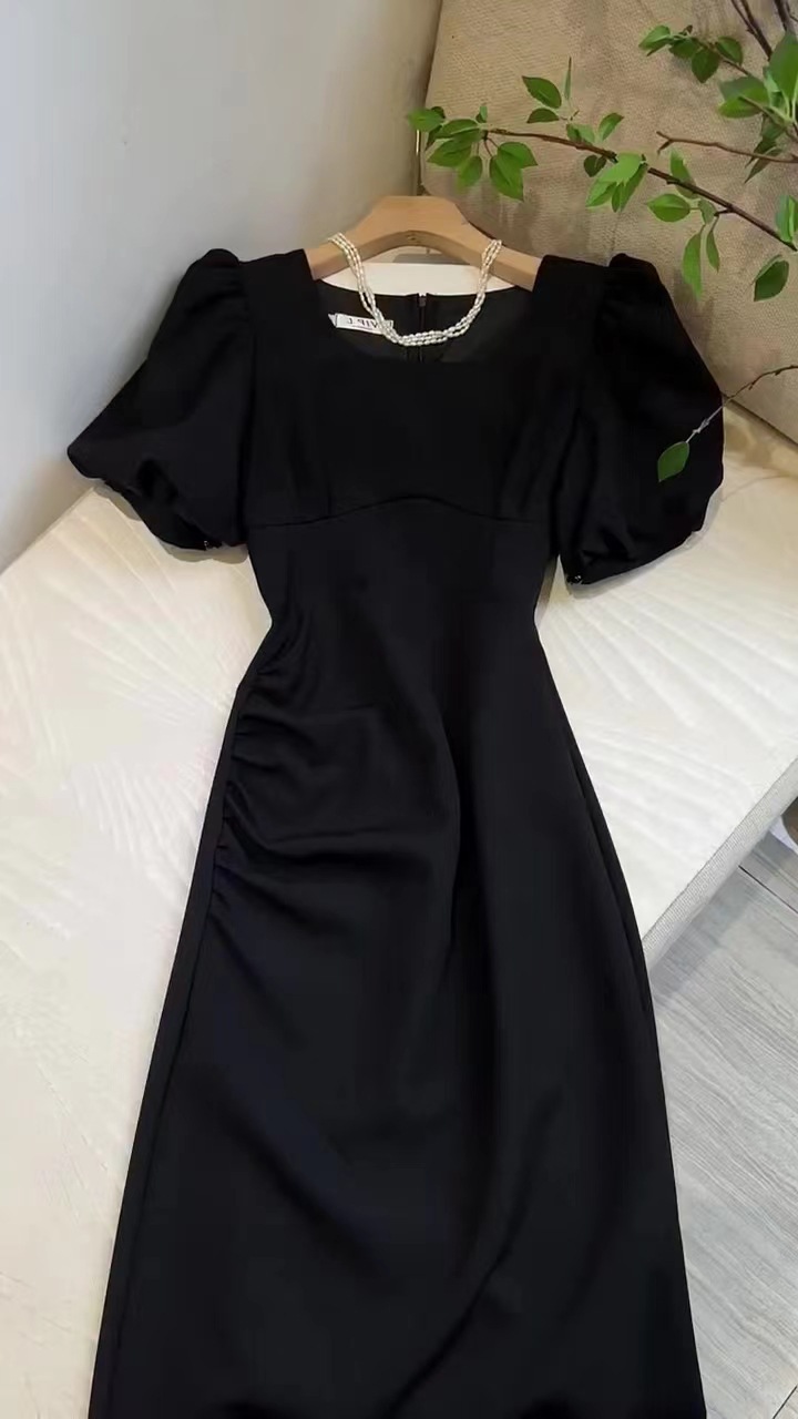 Váy maxi thắt eo phong cách Pháp trà chiều FL231293 — Màu đen, Màu xanh lá chi tiết 6