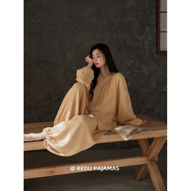 Women's Pajamas with Built-In Chest Pads, Autumn and Winter Long-Sleeved and Long-Pants Casual Lazy Style Korean-Style Home Wear That Can Be Worn Outside, in Stock