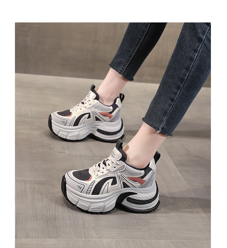 Giày sneaker nữ chunky đế dày mặt lưới thoáng khí độn cao bên trong — Màu vàng chi tiết 12
