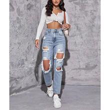 X 54842 High waist ripped wide leg jeans �����ƶ�����ţ�п�