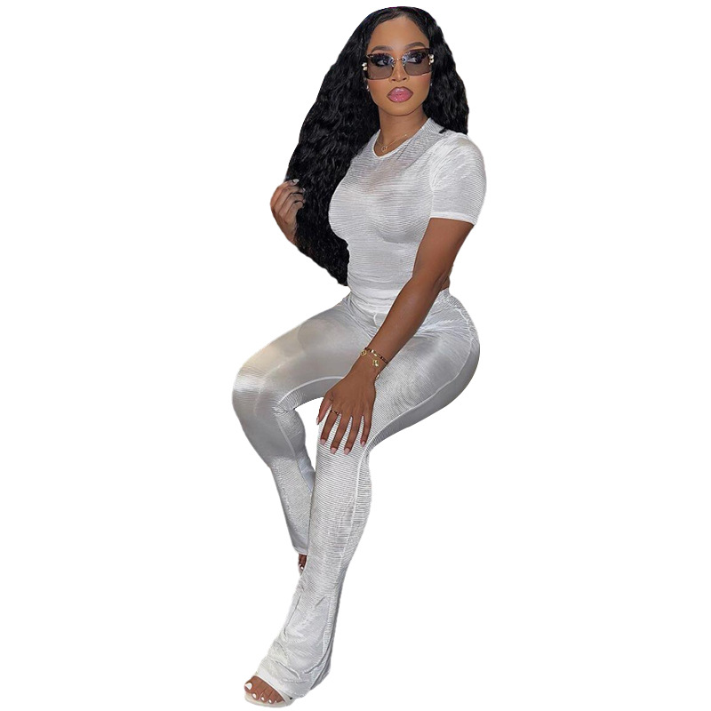 2024 Herfst Dames Nieuwe Slim Fit Korte Mouwen Top Hoge Taille Casual Broekset_voghion.com