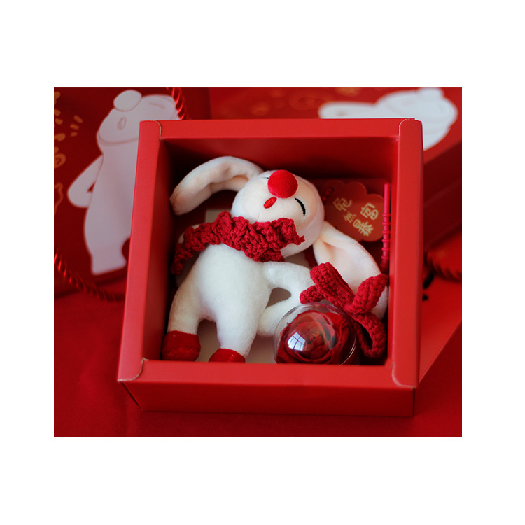 Flor Eterna de Rosa, Producto Terminado, Regalo de Cumpleaños para Novia, Muñeca Conejo Tsundere, Llavero Acrílico, Flores Rojas