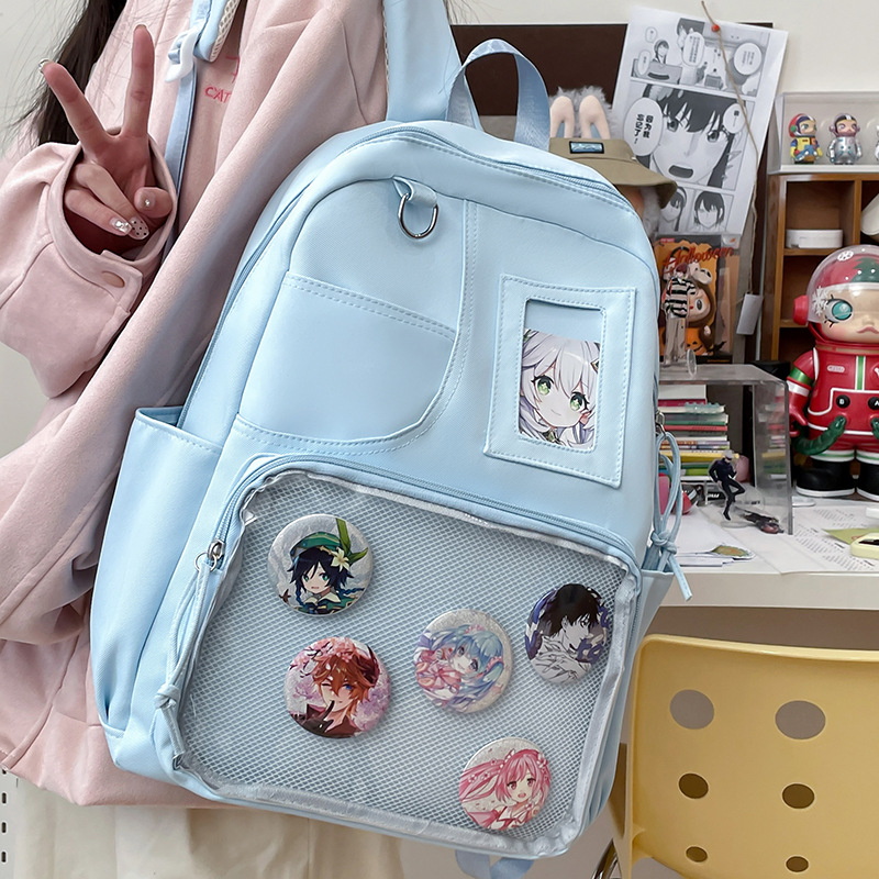 纯色大容量双肩包女ins学院风软妹少女百搭透明痛包学生上课书包