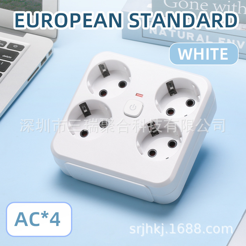 跨境欧规四孔排插EU欧盟插头一转四转换器带usb欧规插座