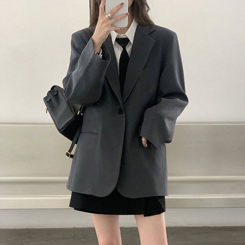 Áo blazer nữ màu xám phong cách Hàn Quốc, áo vest dài tay dáng suông tôn dáng — Màu xám [chất lượng cao]