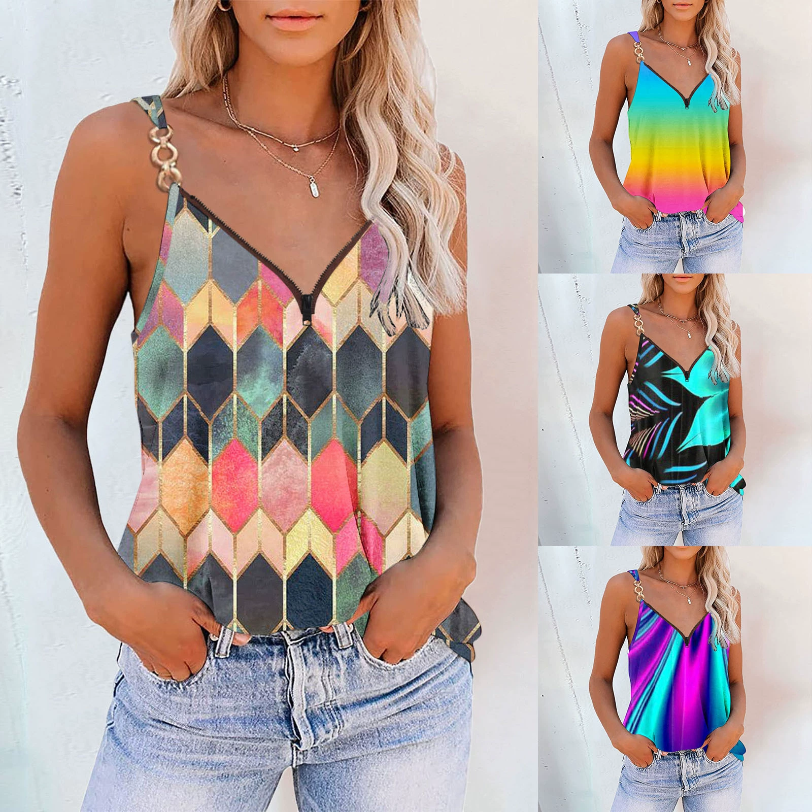 2023 Amazon Wish Independent Station Европейская и американская мода женская летняя молния с принтом камзол женская модель