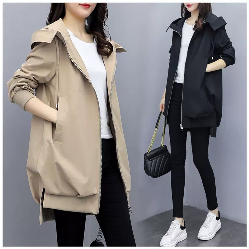 Весенняя хаки длинное пальто-к trenchcoat для отдыха, черная куртка, 2024 год, корейский стиль, оверсайз, середняя длина
