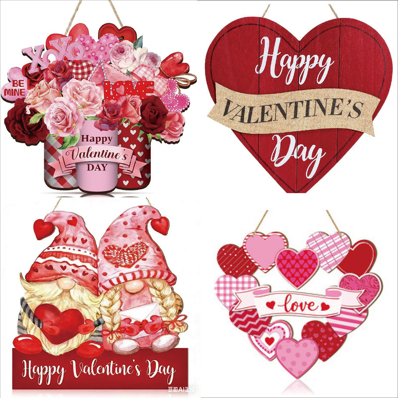 2026 New Valentine's Day Welcome Sign Wooden Valentine's Day Front Door Hanging Outdoor Farmhouse Porch Decoration Hanging Ornament