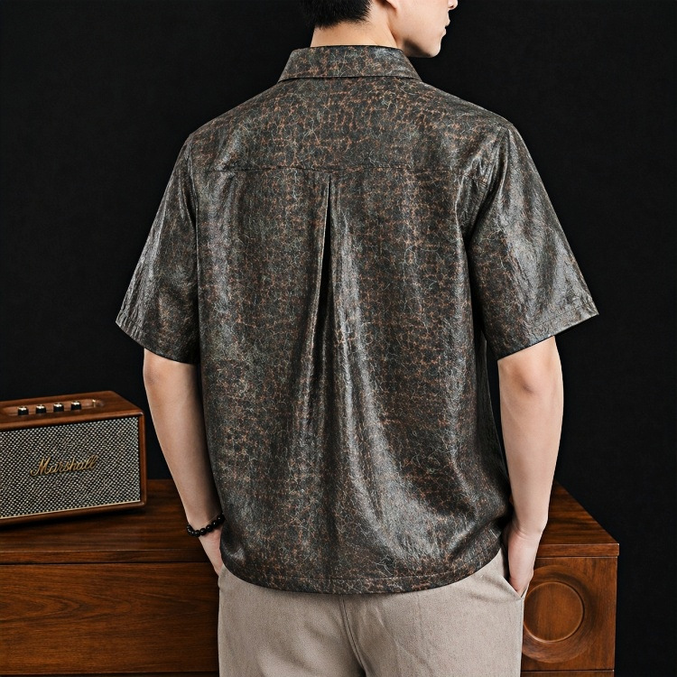 Áo sơ mi ngắn tay nam lụa Hương Vân Sa Mulberry cao cấp — quân đội nâu 8895 chi tiết 2