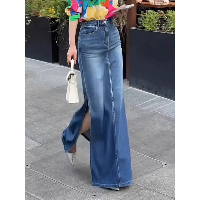 2025 Spring and Summer New Slim High-Waisted Skirt, High-End Skirt, Women's Two-Sided Slit Denim Skirt, Long Skirt 2025 Spring and Summer New Slim High-Waisted Skirt, High-End Skirt, Women's Two-Sided Slit Denim Skirt, Long Skirt