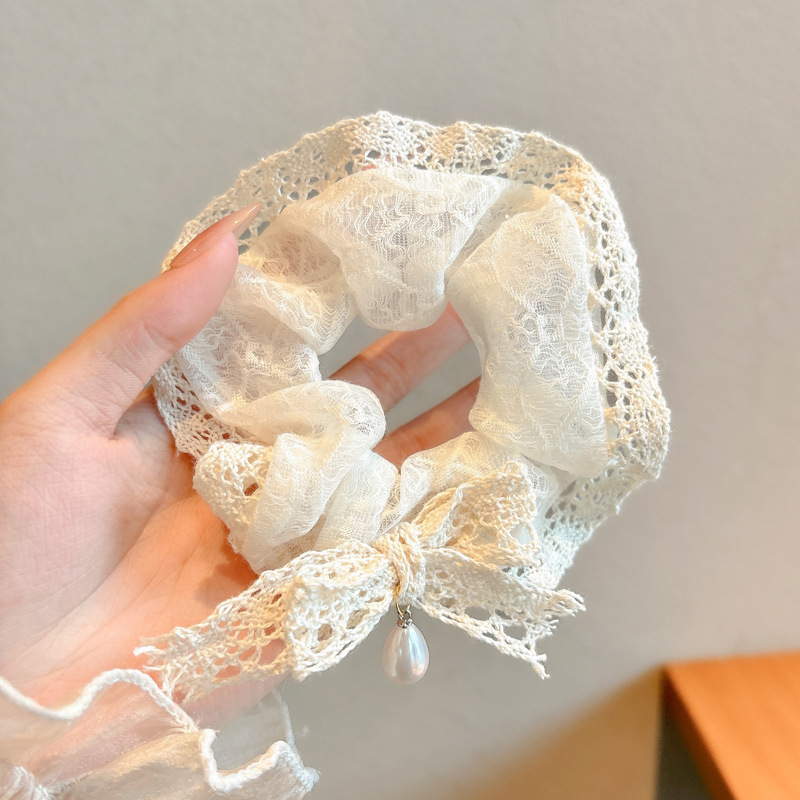韩风高弹力蕾丝大肠发圈女耐用大方巾头饰皮筋发绳高级感头花发饰|undefined