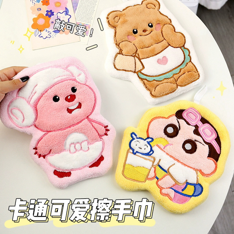 Cartoon Kitchen Towel Coral Fleece Thickened Water Absorbent Hair-free Color-free Small Towel Hanging Household Towel