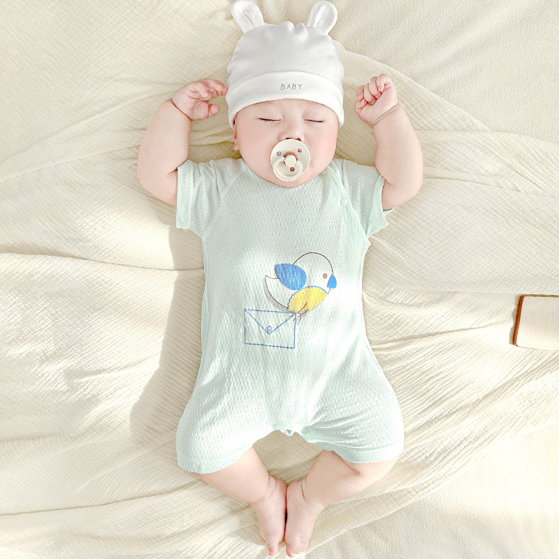 Bebé verano mono recién nacido algodón de manga corta verano mampara hombres y mujeres niños pequeños pijamas finos ropa de bebé