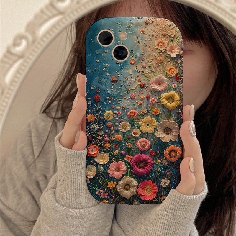 Illustration flower for millet 14 mobile phone case millet 13 women's 10 silicone red rice k30 all-inclusive k40 drop-proof k5