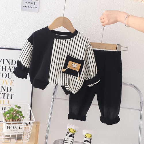 Children's new casual striped sweatshirt set for boys and girls, long-sleeved sweatshirt two-piece set for dropshipping