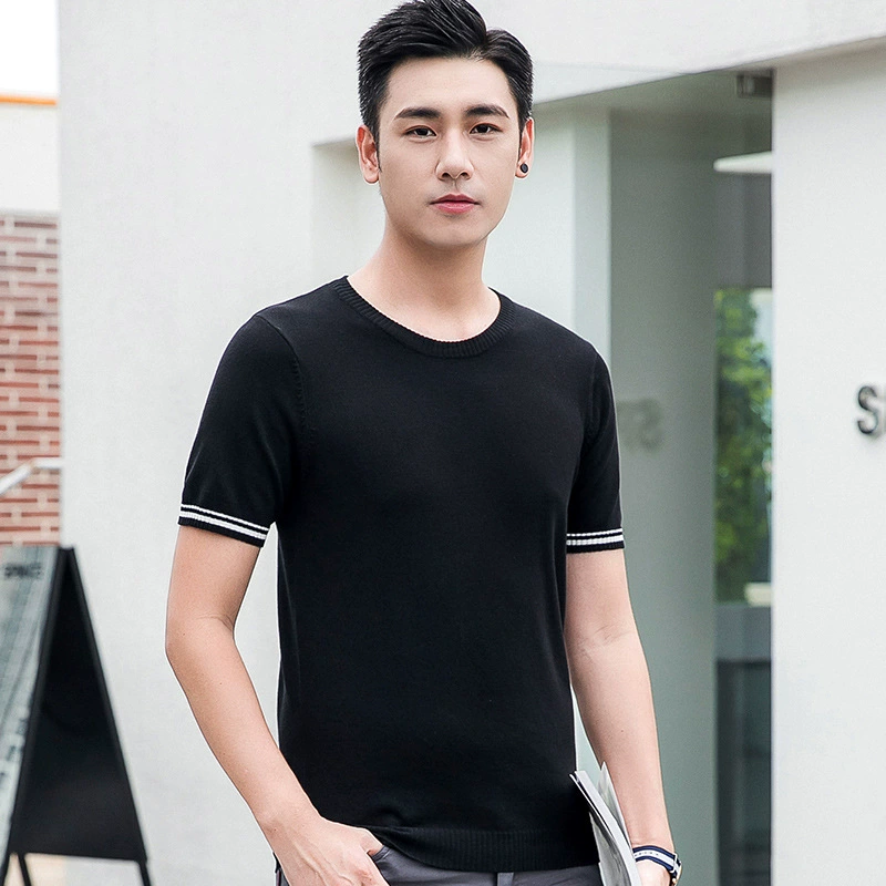 Летняя тонкая трикотажная одежда из ледяного шелка с круглым вырезом и короткими рукавами, Мужская молодежная приталенная модная дышащая Футболка с рукавами до локтя