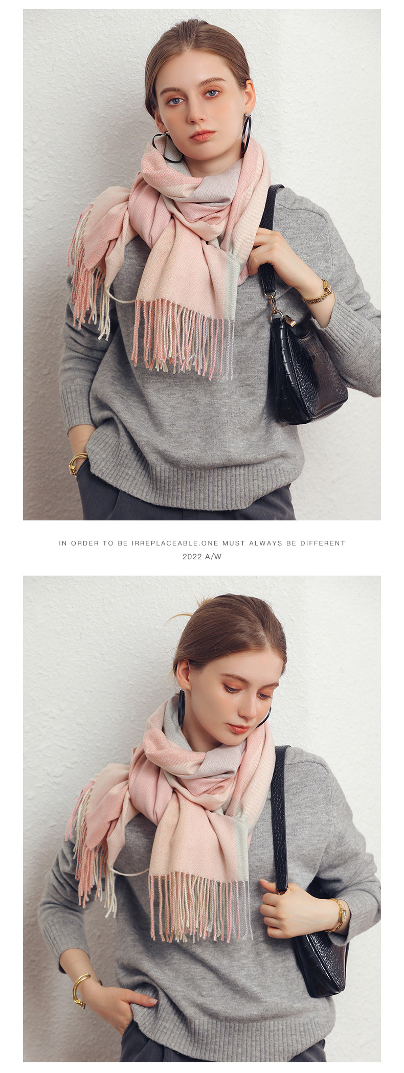 Fashionable Versatile Scarf Plaid Contrasting Cashmere Scarf Comfortable Fresh Sweet Shawl Scarf For Women_voghion.com
