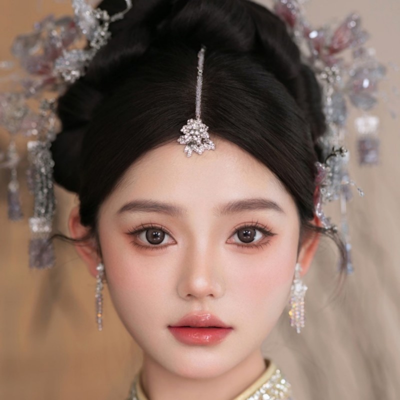 ヘラハイエンドスマートライト高級クリスタルタッセルヘアアクセサリー新中国風ライトカラーセットホワイトムーンライトウェディングブライダルヘッドドレス|undefined