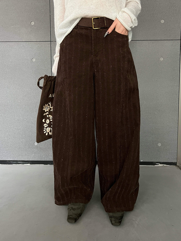 2025冬季新款条纹钩花灯芯绒高个子拖地裤女式弯刀阔腿裤95838|undefined