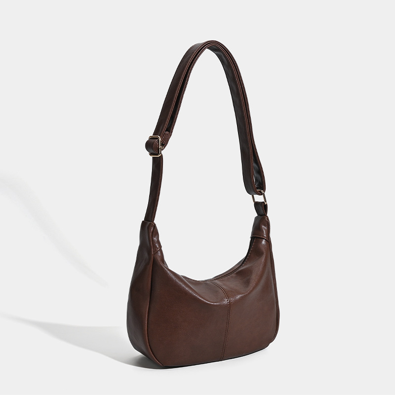 Retro Lazy Style Versatile Women's Underarm Handbag - Trendy Maillard Soft Leather Large Capacity Shoulder Bag - Thumbnail 2