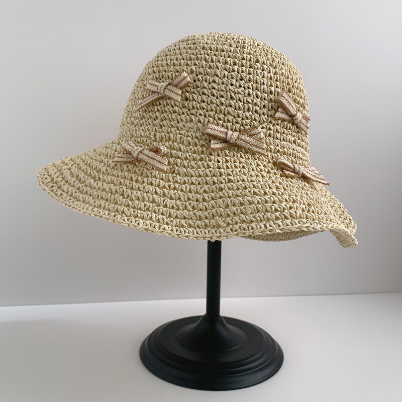 Sombrero de paja para mujeres 2025 nuevo sombrero de verano de protección solar gran borde del mar francés plegable tejido de paja flores gorra hueca