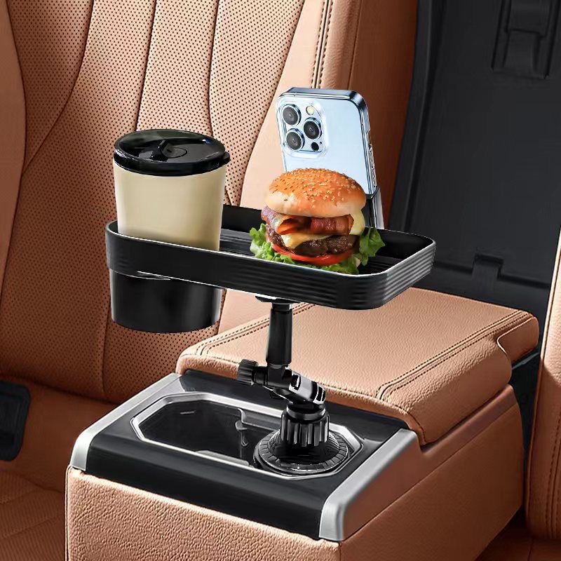 Car-mounted cup holder with phone stand and tray, three-in-one multifunctional tray stand, car storage rack