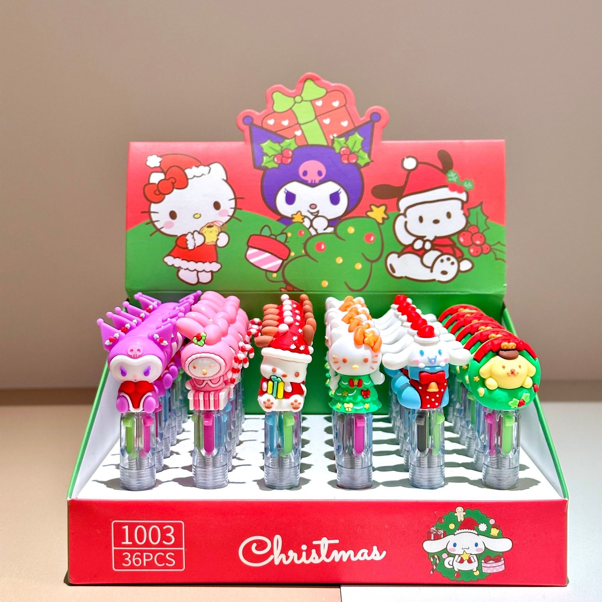 Nuevos dibujos animados pequeños bolígrafos de cuatro colores cuatro en uno bolígrafos portátiles bolígrafos de escritorio para estudiantes de primaria suministros de estudio