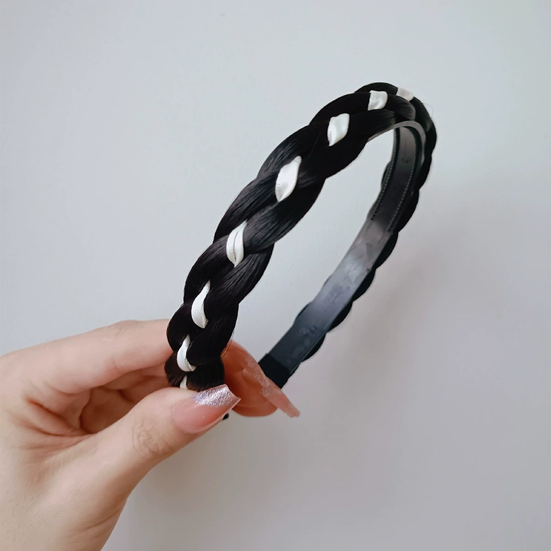 handmade wig headband with pigtail, scalloped hair accessory, matte silk, Ø≈15 cm
