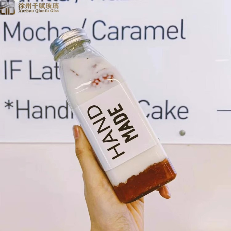 大口饮料瓶空玻璃瓶批发350ml牛乳瓶ins果汁密封瓶冷泡茶玻璃瓶