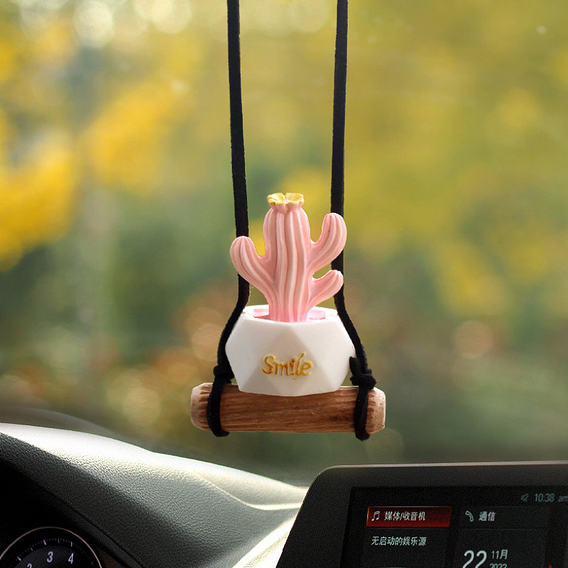 Nuevo colgante de coche de cactus lindo transfronterizo, espejo retrovisor, columpio, colgante de ciervo, decoración, accesorios de coche