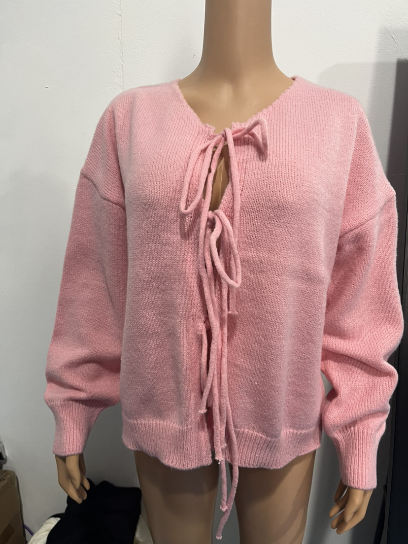 491g Weight Long Sleeve Sleeve Length Tie Placket Type Polyester Fabric Type Regular Top Length Cardigan, Sweater Tops Type Daily Occasion U Neck Neckline Loose Fit Type Solid Color Pattern Spring, Autumn Season Women's Gender Casual, Elegant Style Wholesale Women's Casual Elegant Solid Color Long Sleeve Sweaters & Cardigans 11