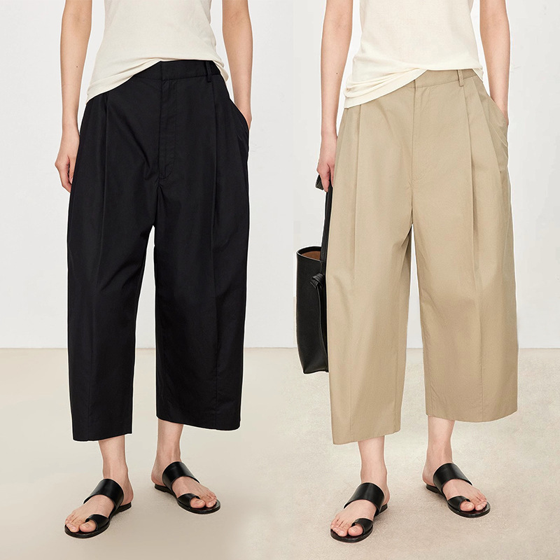 Cargo Pants for Women in Summer, Thin, Cool and Comfortable Cotton, Retro Relaxed Wide-Leg Pants, Silhouette, Flesh-Covering Three-Quarter Casual Pants
