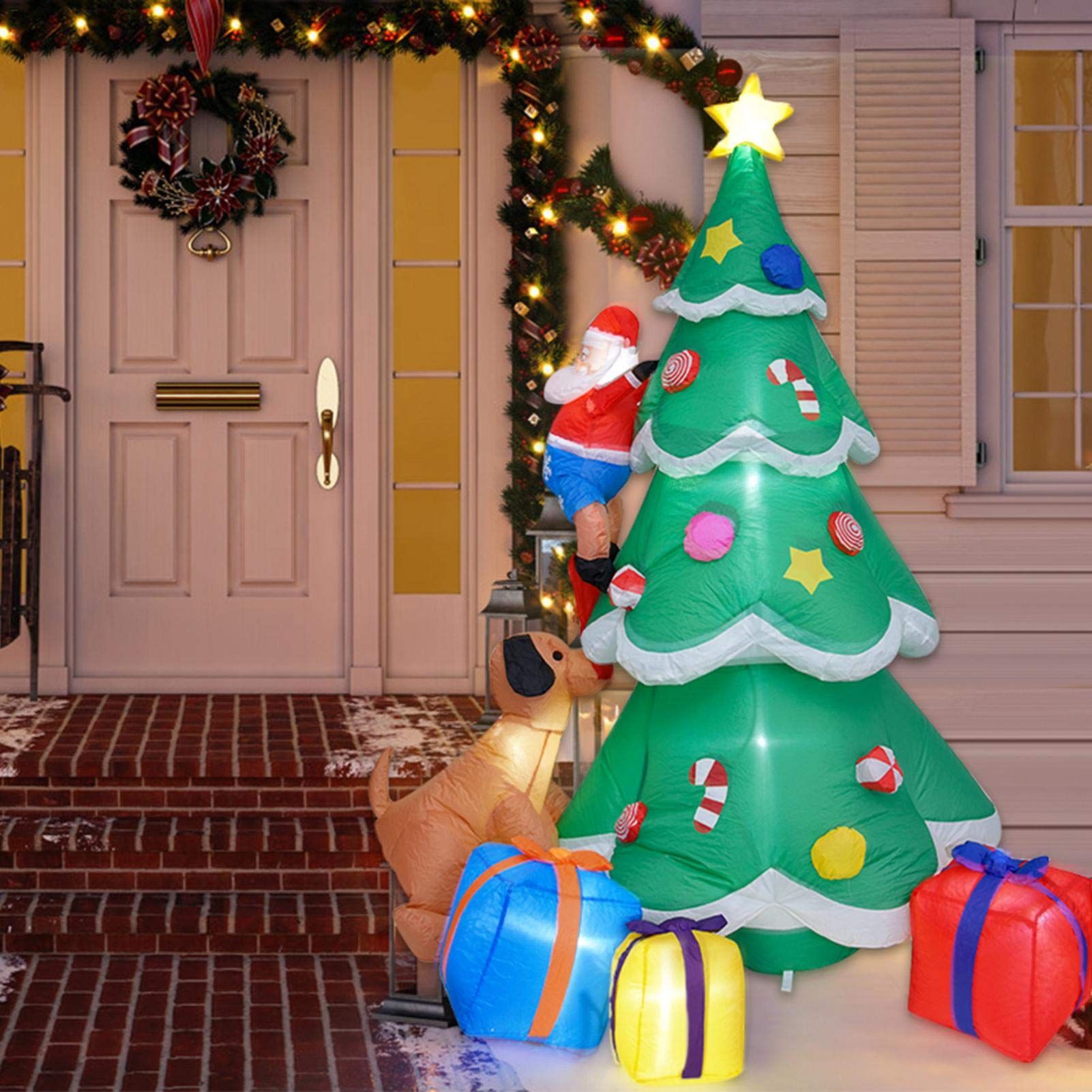 Venta caliente transfronteriza 2,1 m Santa Claus escalada árbol de Navidad inflable suministros de Navidad Santa Claus árbol de Navidad