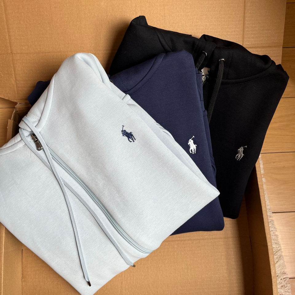 Áo khoác hoodie kéo khóa thêu hình ngựa nhỏ, form rộng, dài tay — Màu xanh tím than, Xanh da trời, Xanh lá cây, màu xám chi tiết 6