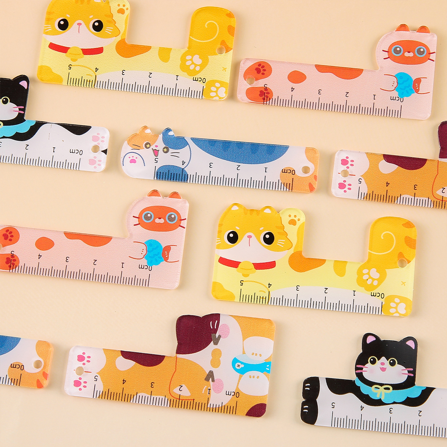 Creative Mini Palm-Sized Ruler Student Pocket Cartoon Cat Acrylic Pendant 5cm Scale Planner Ruler Stationery