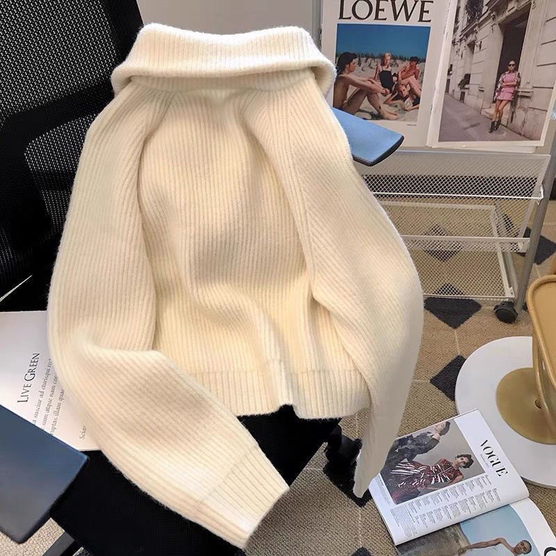 가을과 겨울 옷깃 더블 지퍼 니트 카디건 여성용 게으른 스타일 외부 스웨터 코트 겨울 높은 목 두꺼운 탑